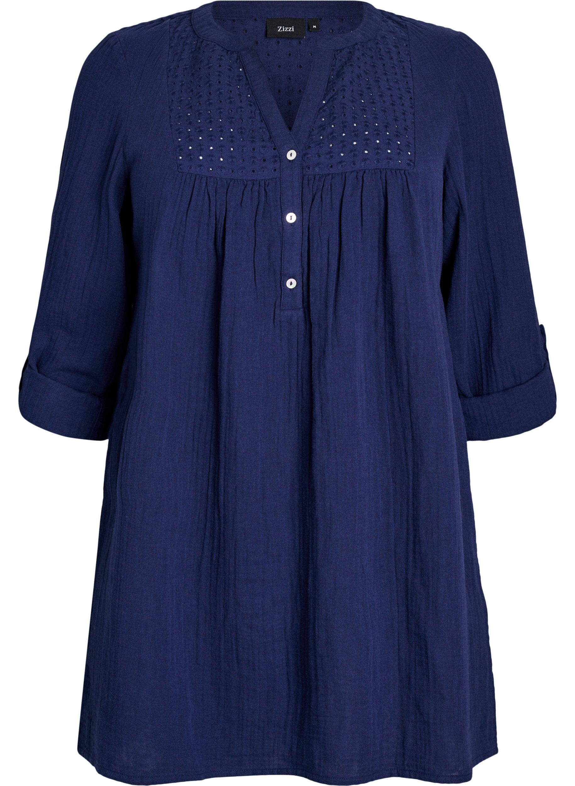 Zizzi Tunika aus Baumwollmusselin mit Broderie Anglaise, Blau, Packshot image number 0