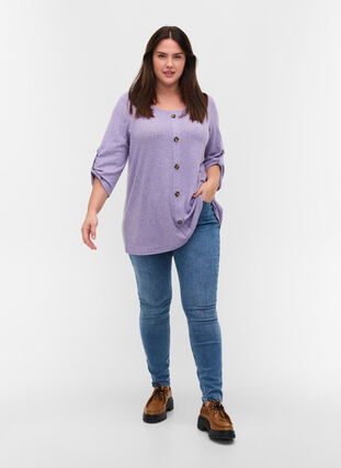 Bluse mit Knöpfen und 3/4-Ärmeln, Purple Melange, Model image number 2