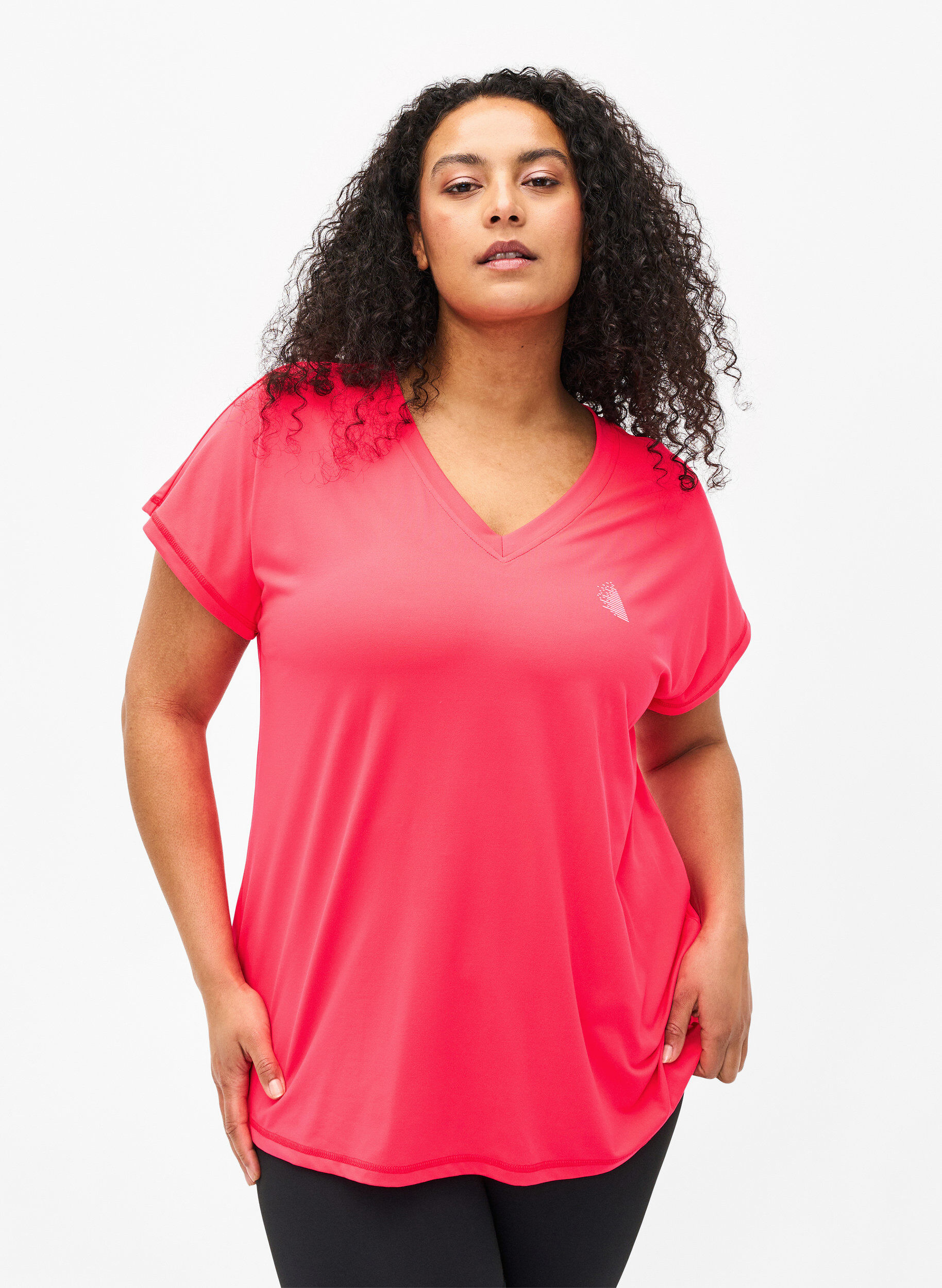 Zizzi Lockeres Trainings-T-Shirt mit V-Ausschnitt, Neon Diva Pink, Model image number 0