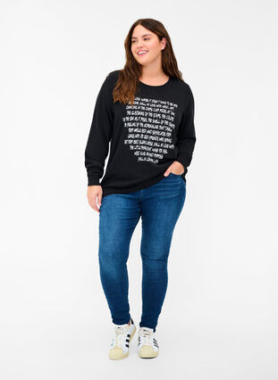 Sweatshirt mit Textprint, Black w. White AOP, Model image number 2