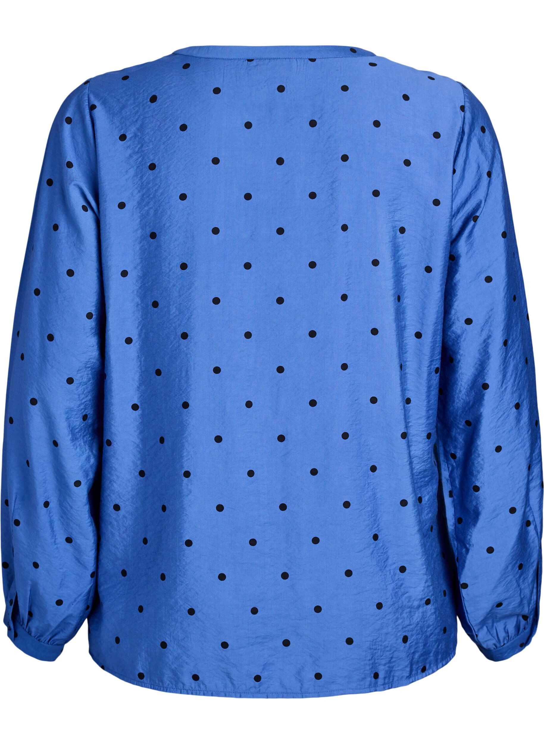 Zizzi Gepunktete Bluse mit langen &Auml;rmeln, Blau, Packshot image number 1