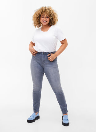 Extra Slim Amy Jeans mit hoher Taille, Grey Denim, Model image number 0