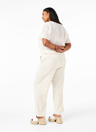 Hose mit hoher Taille aus Baumwolle und Leinen, Whitecap Gray, Model image number 1