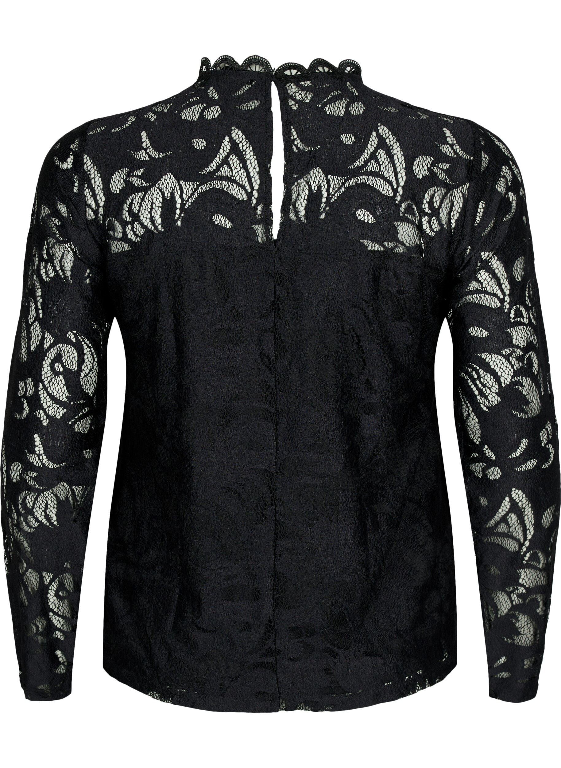 Zizzi Lang&auml;rmelige Spitzenbluse, Black, Packshot image number 1
