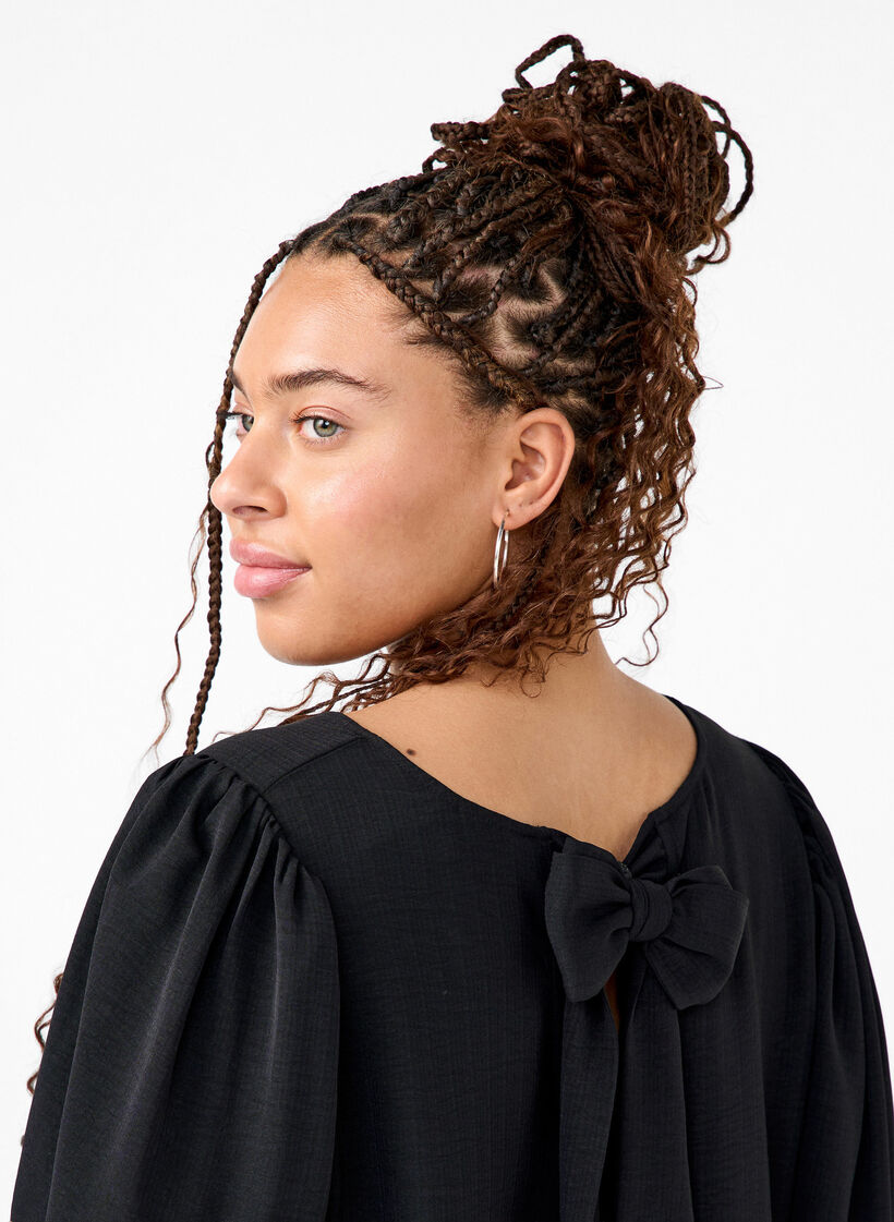Bluse mit kurzem Arm und Schleife hinten, Black, Model image number 2