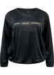 Veloursbluse mit aufgesticktem Text, Black, Packshot image number 0