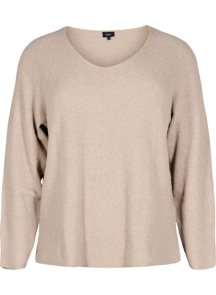 Strickbluse mit V-Ausschnitt und langen Ärmeln, Simply T. White Mel., Packshot image number 0