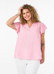 Bluse aus Viskose und Leinen mit R&uuml;schen&auml;rmeln, Pink, Model image number 0
