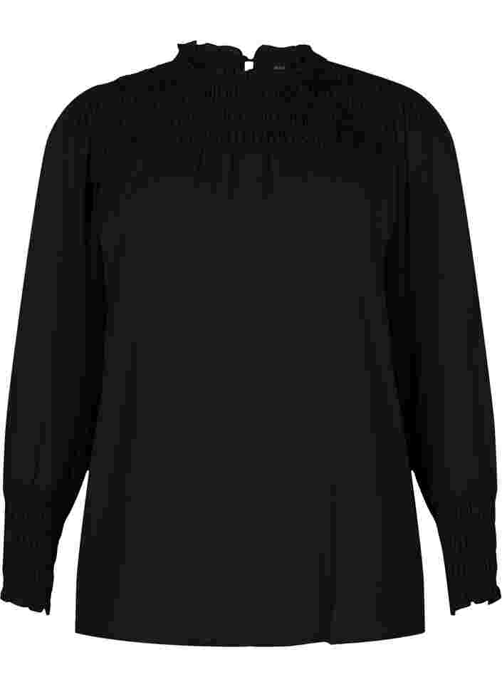 Langärmelige Bluse mit Smock, Black, Packshot image number 0
