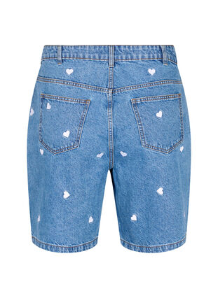 Denim-Shorts mit hoher Taille und mit Herzen bestickt, Light Blue Heart, Packshot image number 1