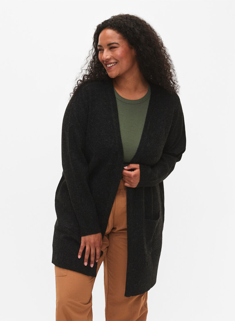 Gemusterter Strickcardigan mit Taschen, Grau, Model image number 0