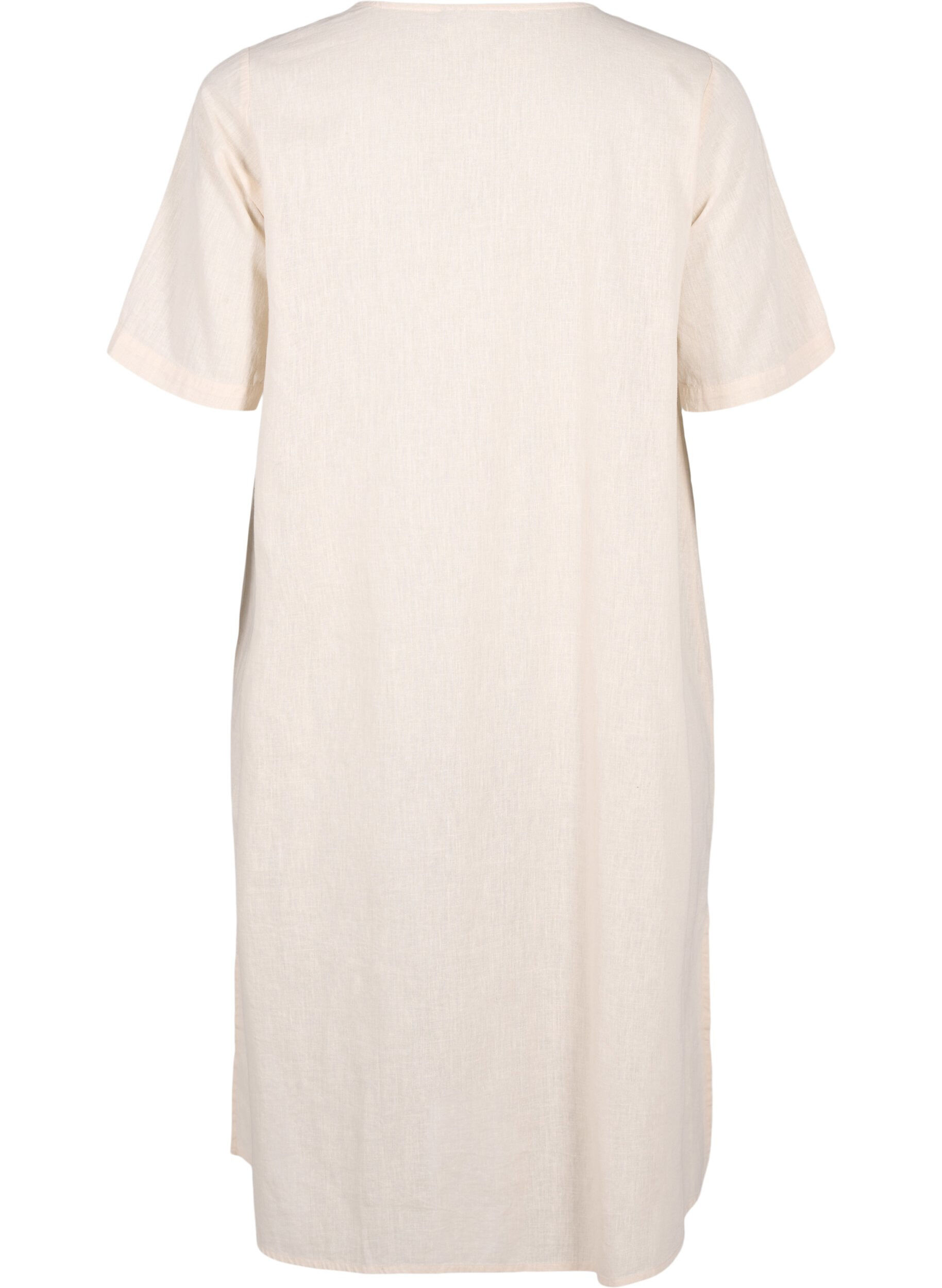 Zizzi Kaftan-Kleid aus Baumwollmischung mit Leinen, Beige, Packshot image number 1