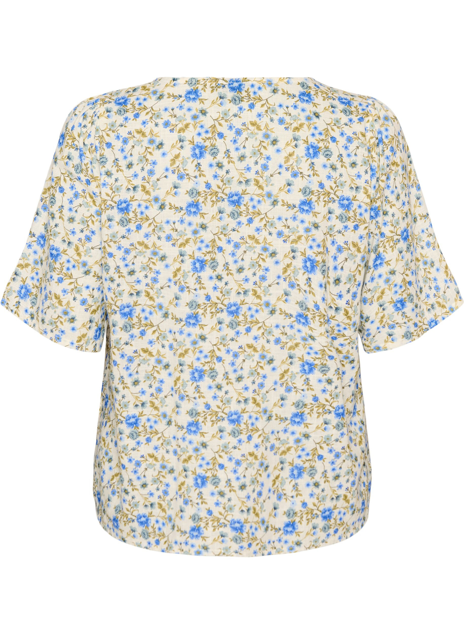 ZizziKurz&auml;rmelige Bluse aus Baumwolle mit V-Ausschnitt, Blau, Packshot image number 1