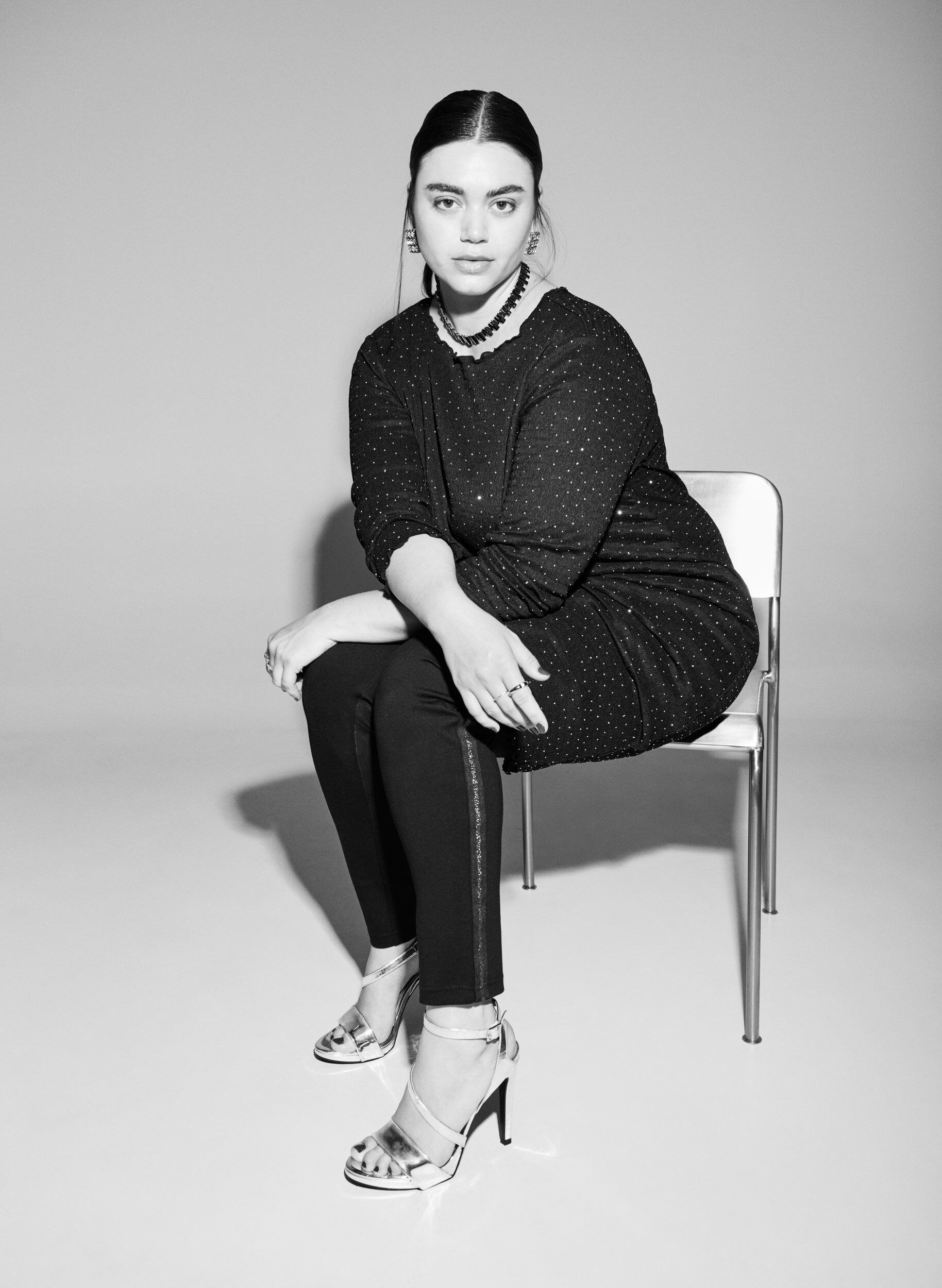 Zizzi Leggings mit Glitzerstreifen und Schlitzen, Schwarz, Image image number 0