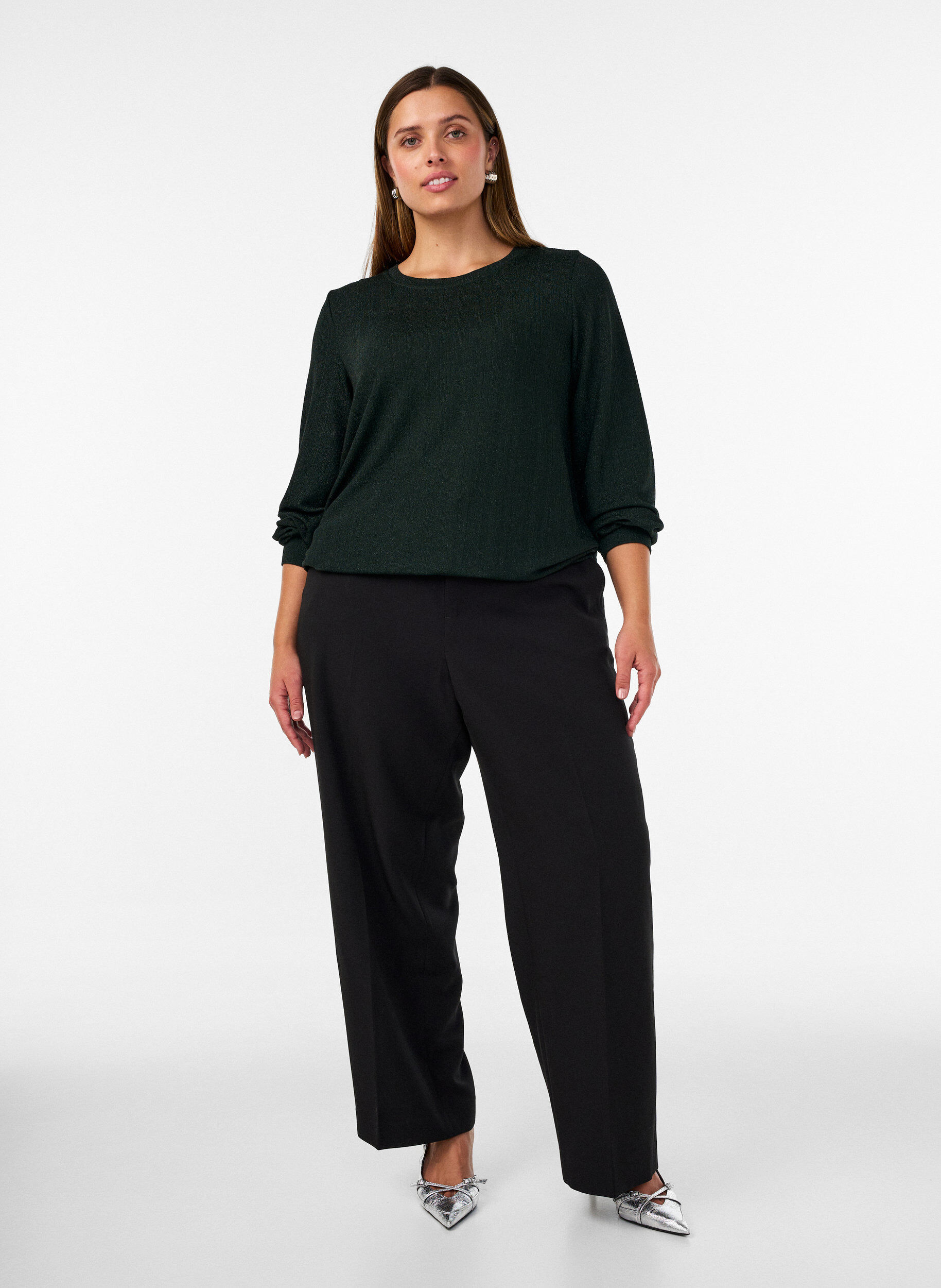 ZizziBluse mit vertikaler Struktur und Glitzerfaden, Gr&uuml;n, Model image number 1