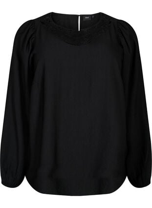 Bluse aus Viskose mit Häkeldetails, Black, Packshot image number 0