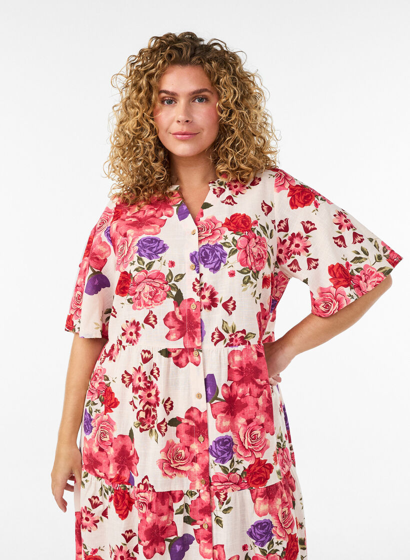 Baumwoll-Midikleid mit Blumenprint, Rot, Model image number 2