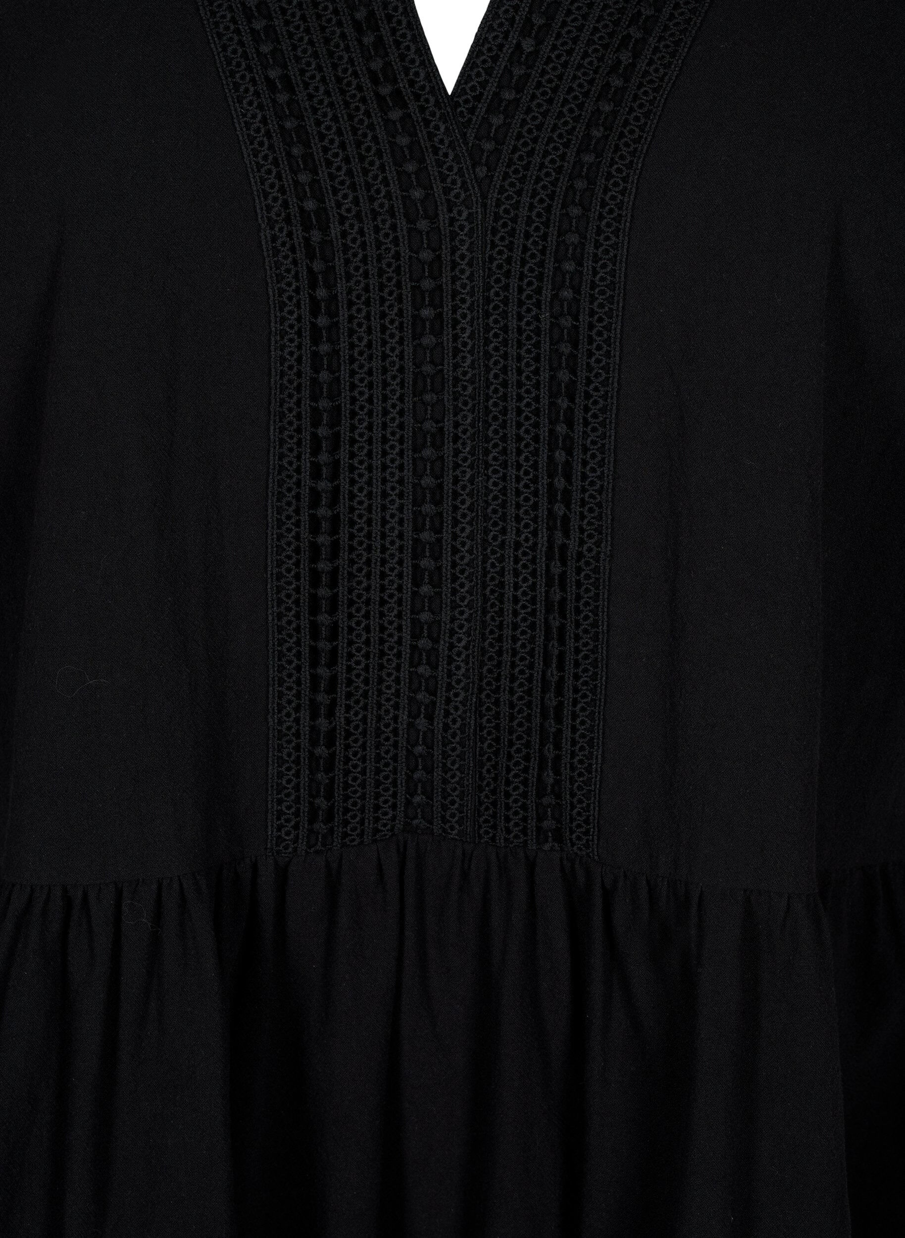 Zizzi Baumwollkleid mit H&auml;keldetails, Black, Packshot image number 2