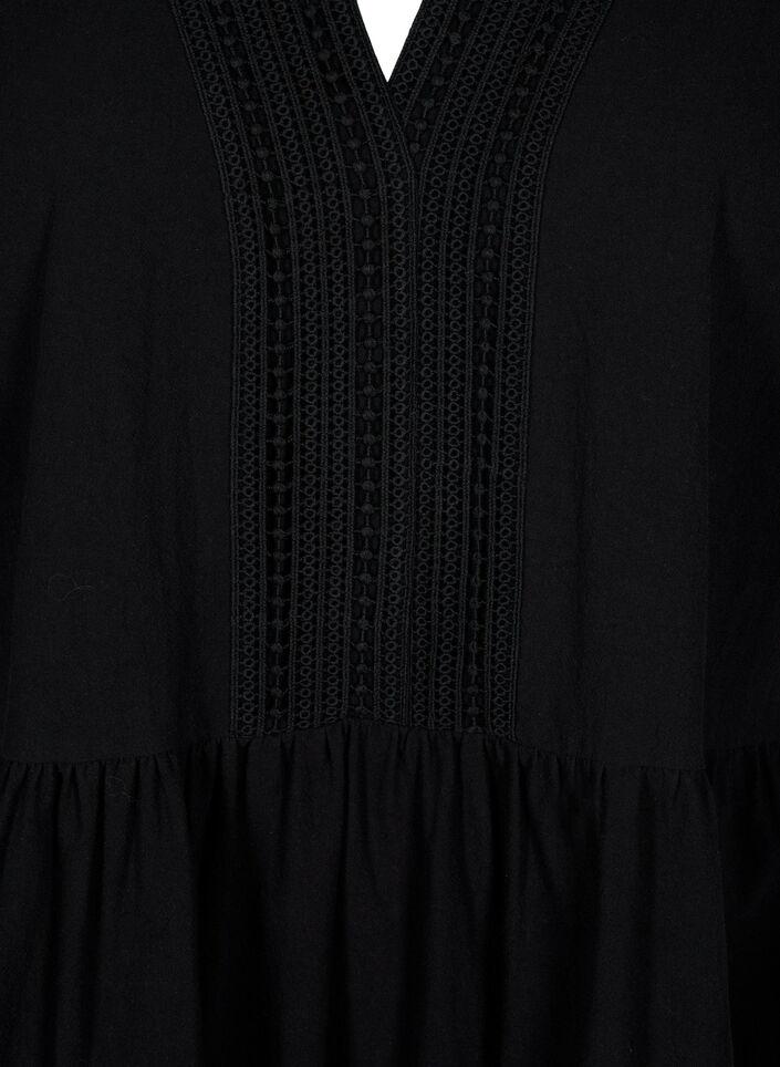 Baumwollkleid mit Häkeldetails, Black, Packshot image number 2