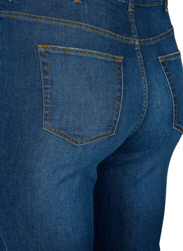 Super schlanke Amy Jeans mit Zerstörung und hoher Taille, Dark blue, Packshot image number 4