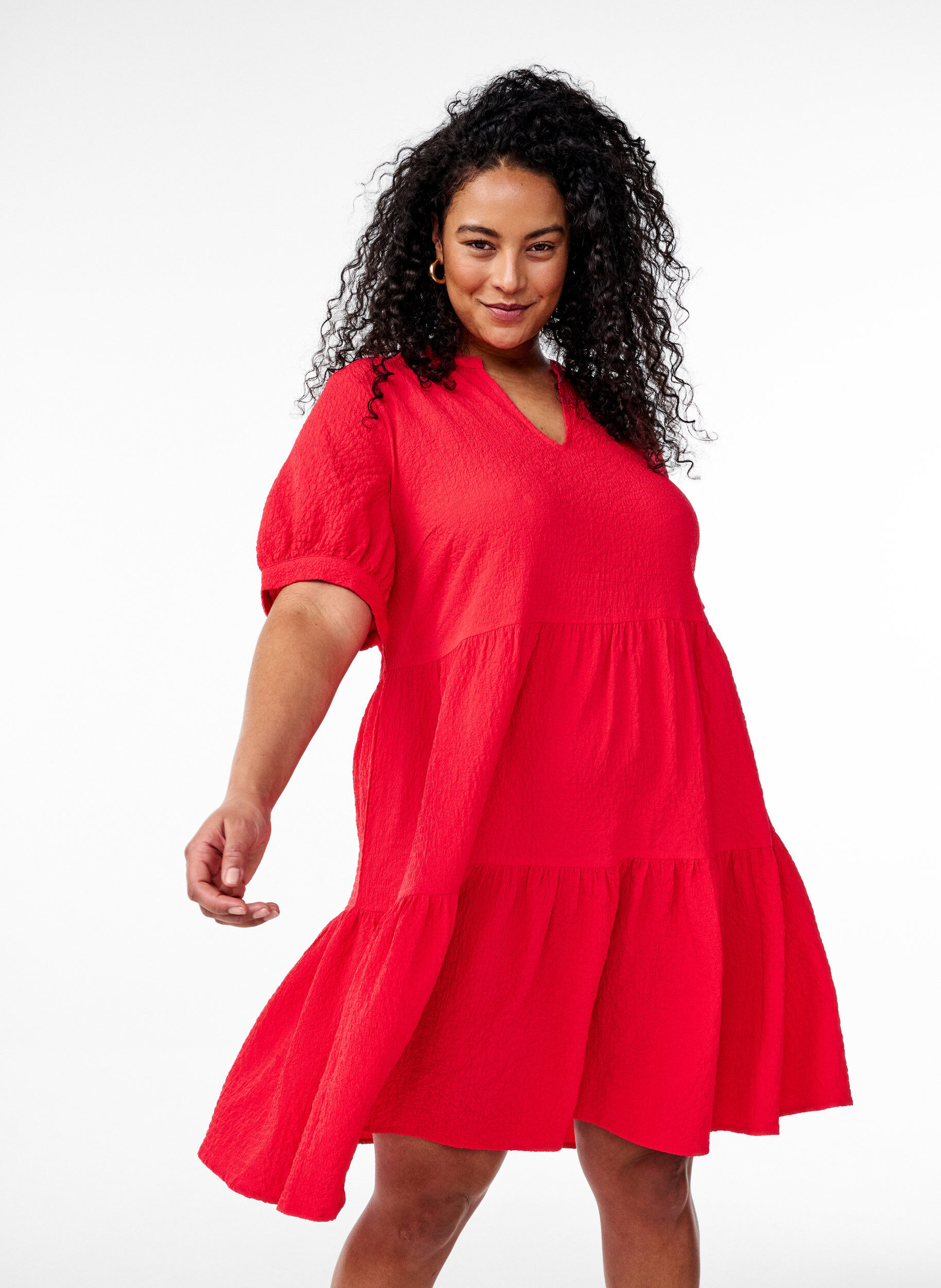Zizzi Kurzes A-Linien-Kleid, Rot, Model image number 0
