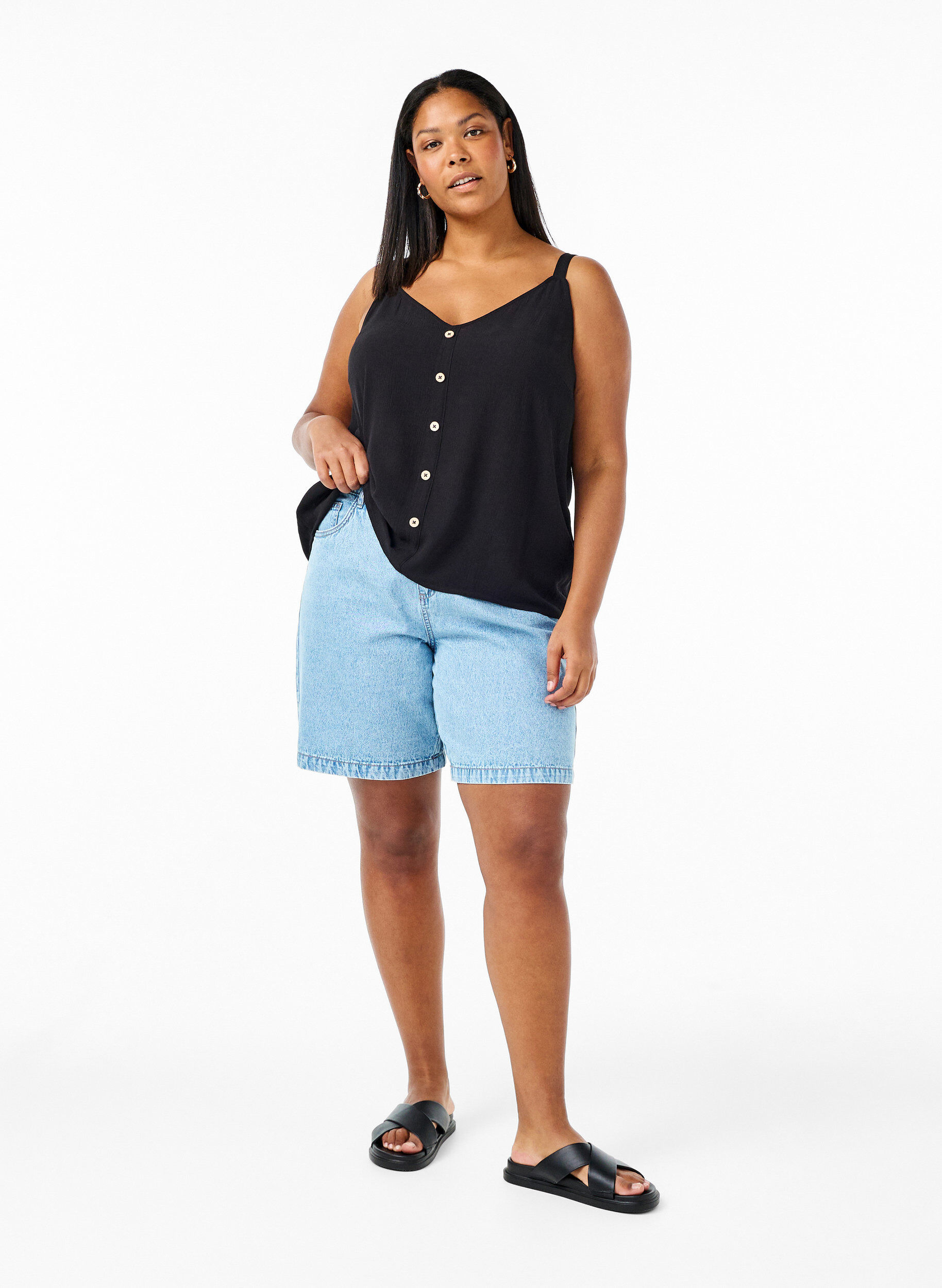 Zizzi Viskose-Top mit schmalen Tr&auml;gern, Black, Model image number 2