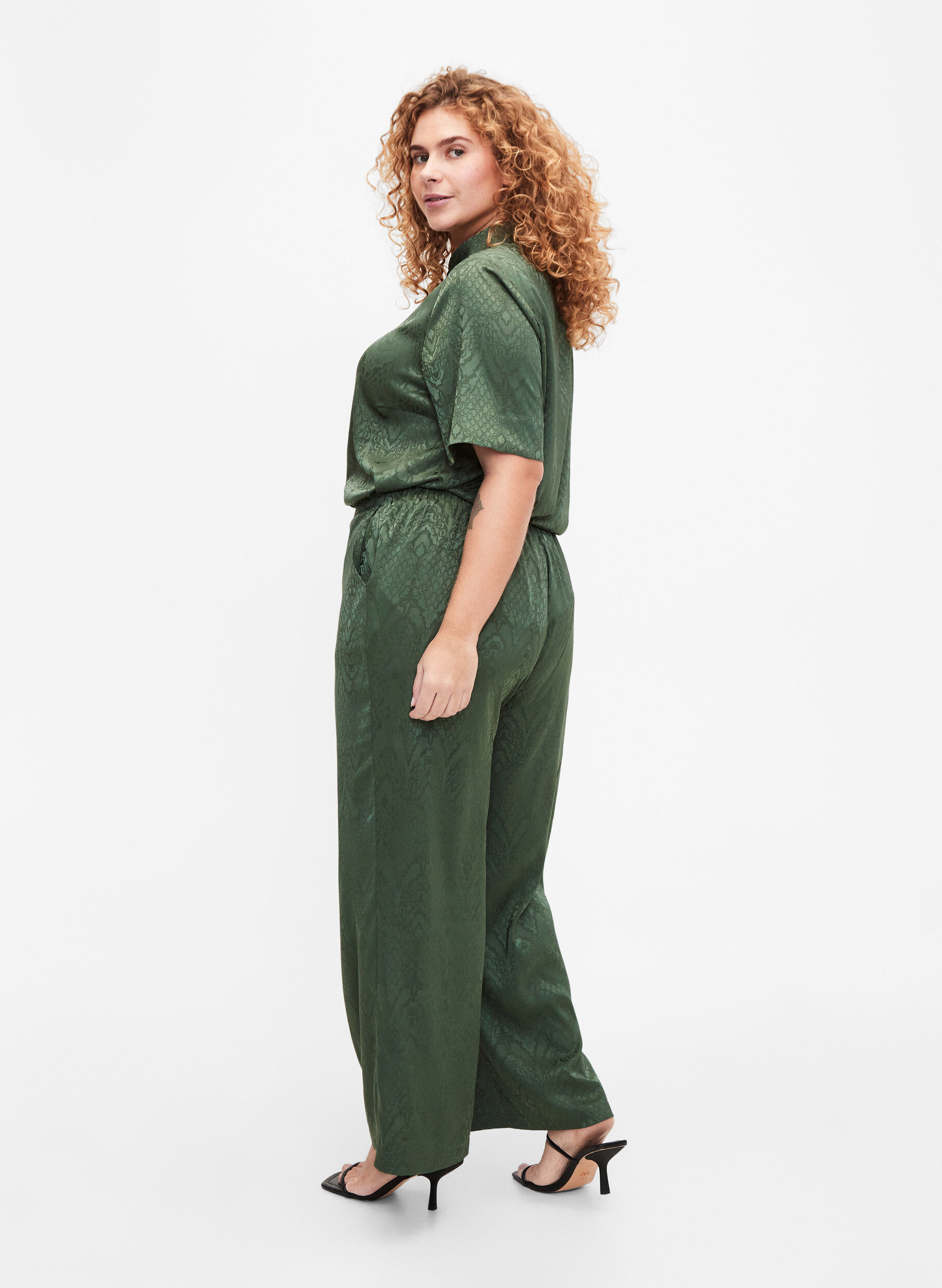 Zizzi Hose mit Strukturmuster, Duck Green, Model image number 1
