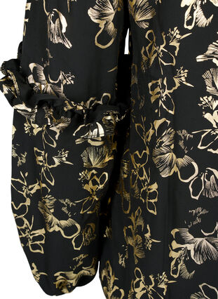 Langärmelige Bluse mit Rüschen und Foliendruck, Black Foil AOP, Packshot image number 3