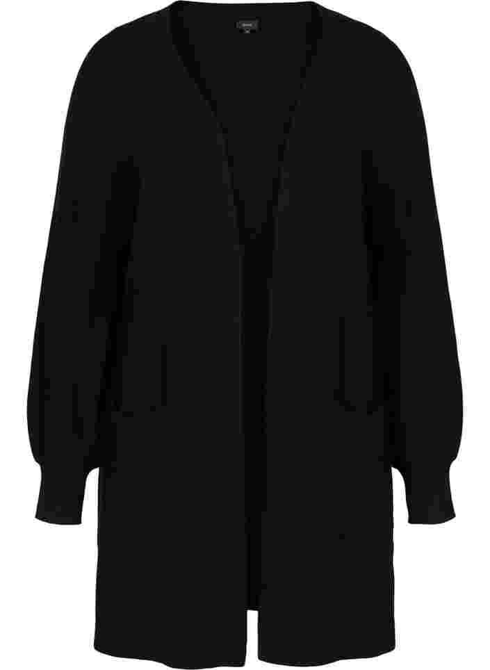 Gestrickter Cardigan mit langen Ärmeln und Taschen, Black, Packshot image number 0