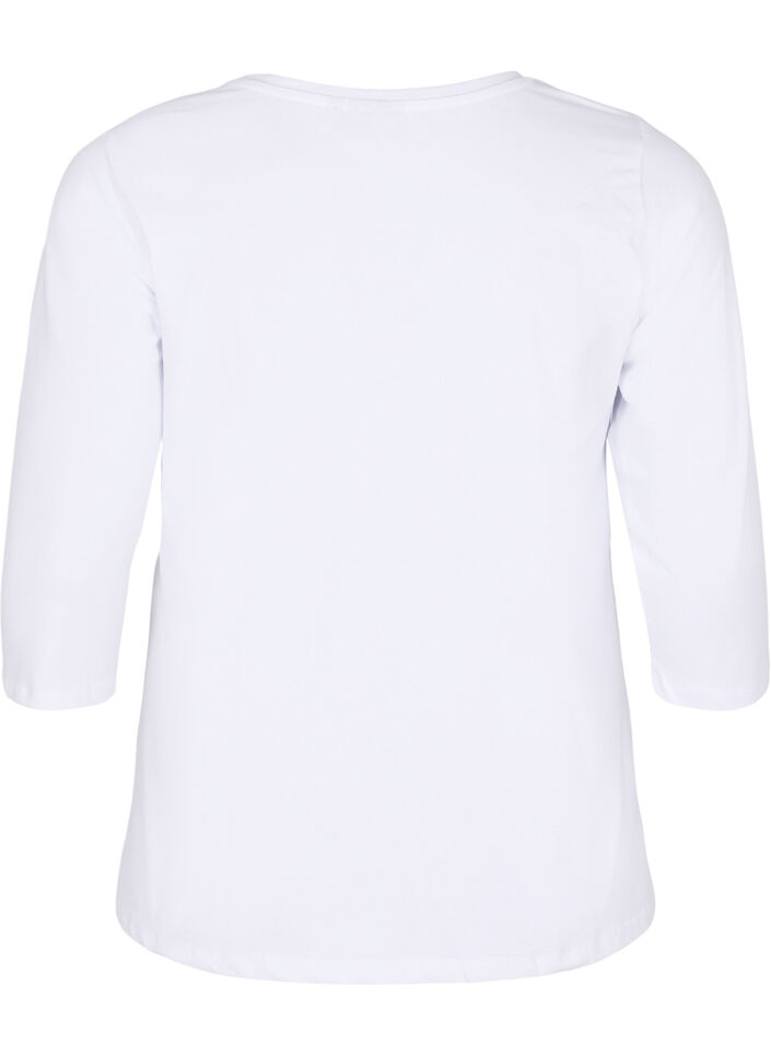 Basic T-Shirt aus Baumwolle mit 3/4-&Auml;rmeln, Wei&szlig;, Packshot image number 1