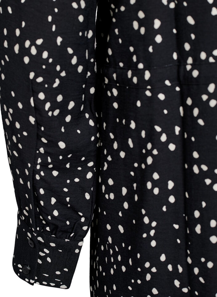 Blusenkleid aus bedrucktem Material mit Bindegürtel, Schwarz, Packshot image number 3