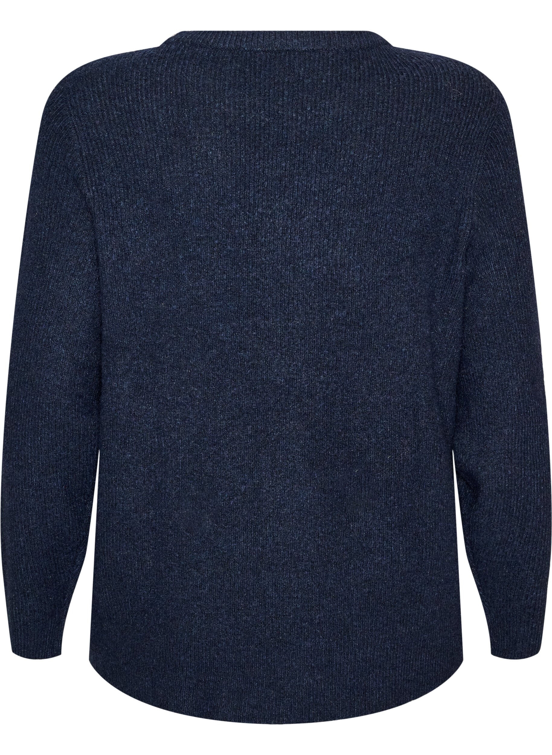 ZizziMelierte Strickbluse mit Rundhalsausschnitt, Blau, Packshot image number 1
