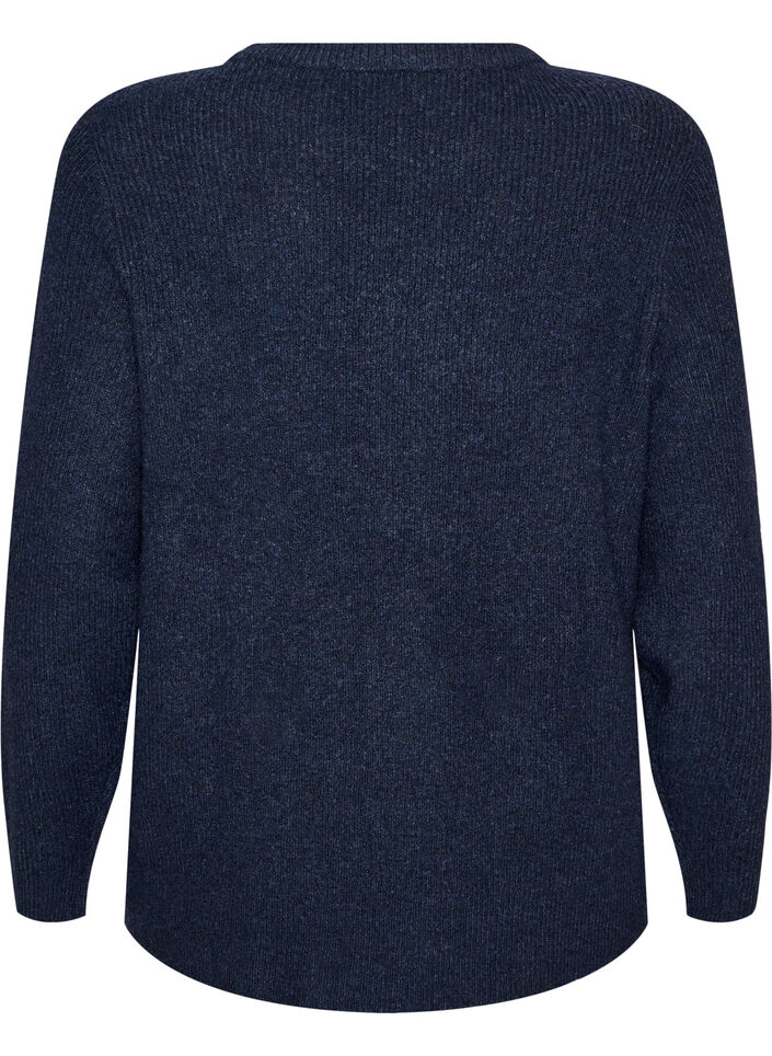 Melierte Strickbluse mit Rundhalsausschnitt, Blau, Packshot image number 1