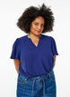 Bluse mit kurzen Rüschenärmeln und V-Ausschnitt, Blau, Model image number 0
