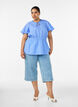 Baumwollbluse mit Bindeband und elastischer Taille, Blau, Model image number 1