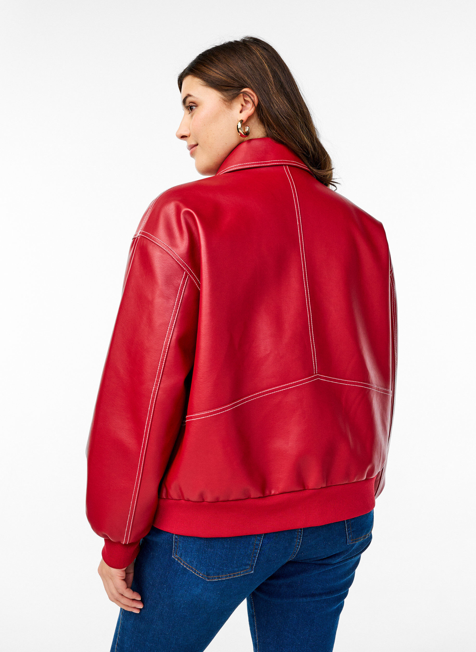 Zizzi Bomberjacke aus Kunstleder, Rhythmic Red, Model image number 1