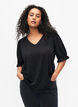 Bluse mit V-Ausschnitt und Lochmuster, Black, Model image number 0