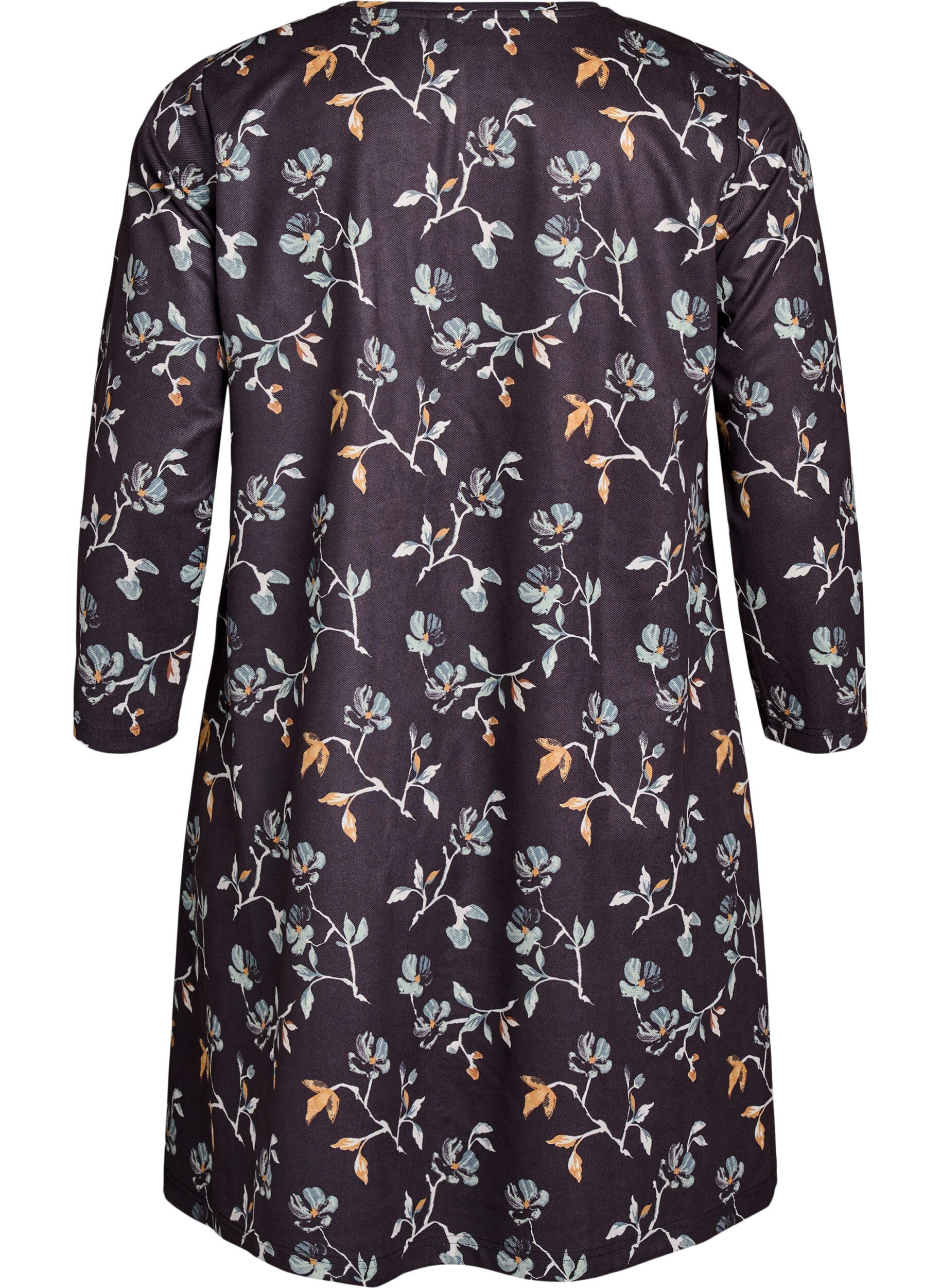 Zizzi Kurzes A-Linien-Kleid mit 7/8-&Auml;rmeln, Schwarz, Packshot image number 1