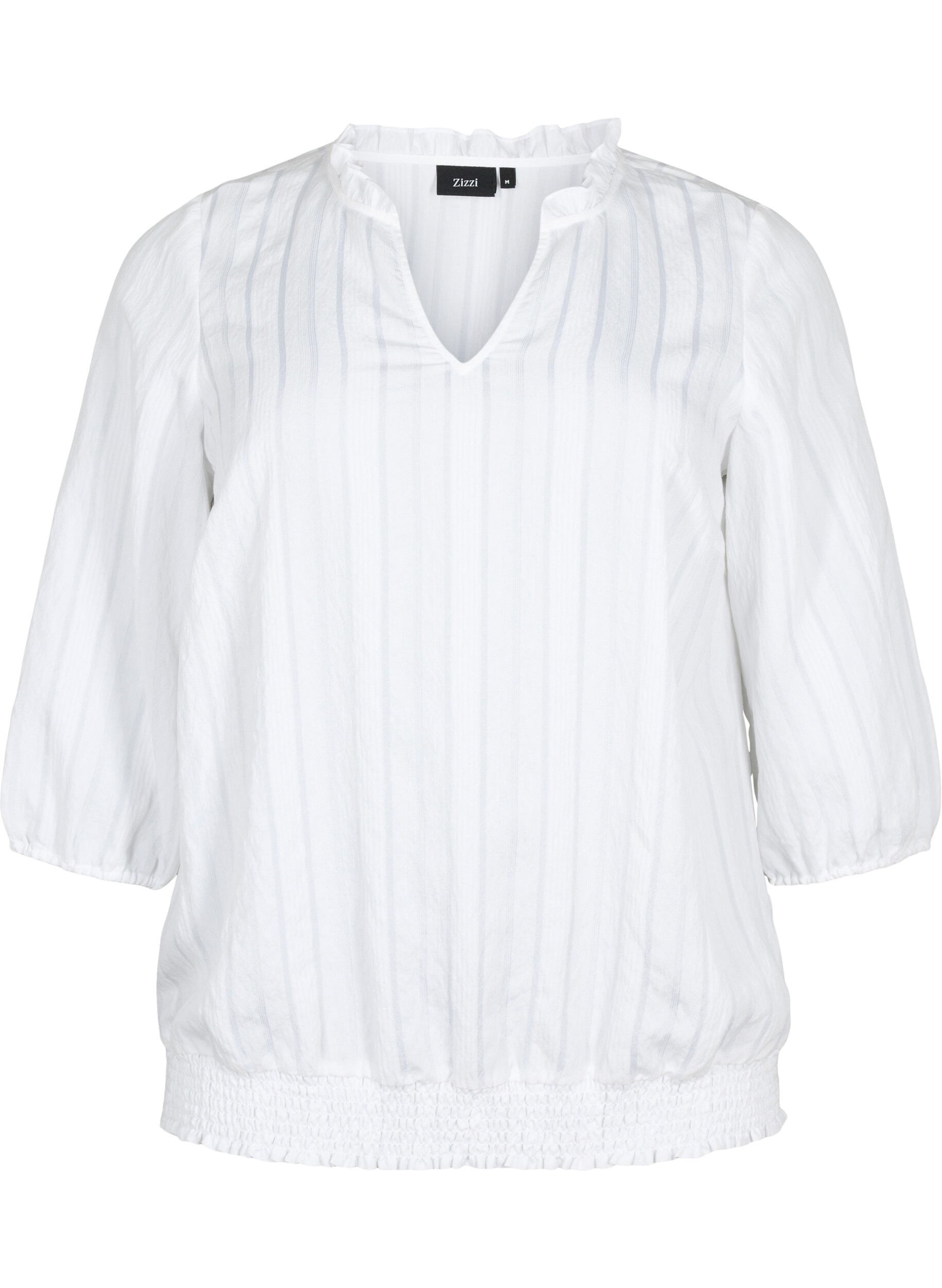 Zizzi Viskose Bluse mit 3/4 &Auml;rmeln und Smock, Bright White, Packshot image number 0