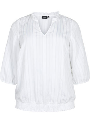 Viskose Bluse mit 3/4 Ärmeln und Smock, Bright White, Packshot image number 0