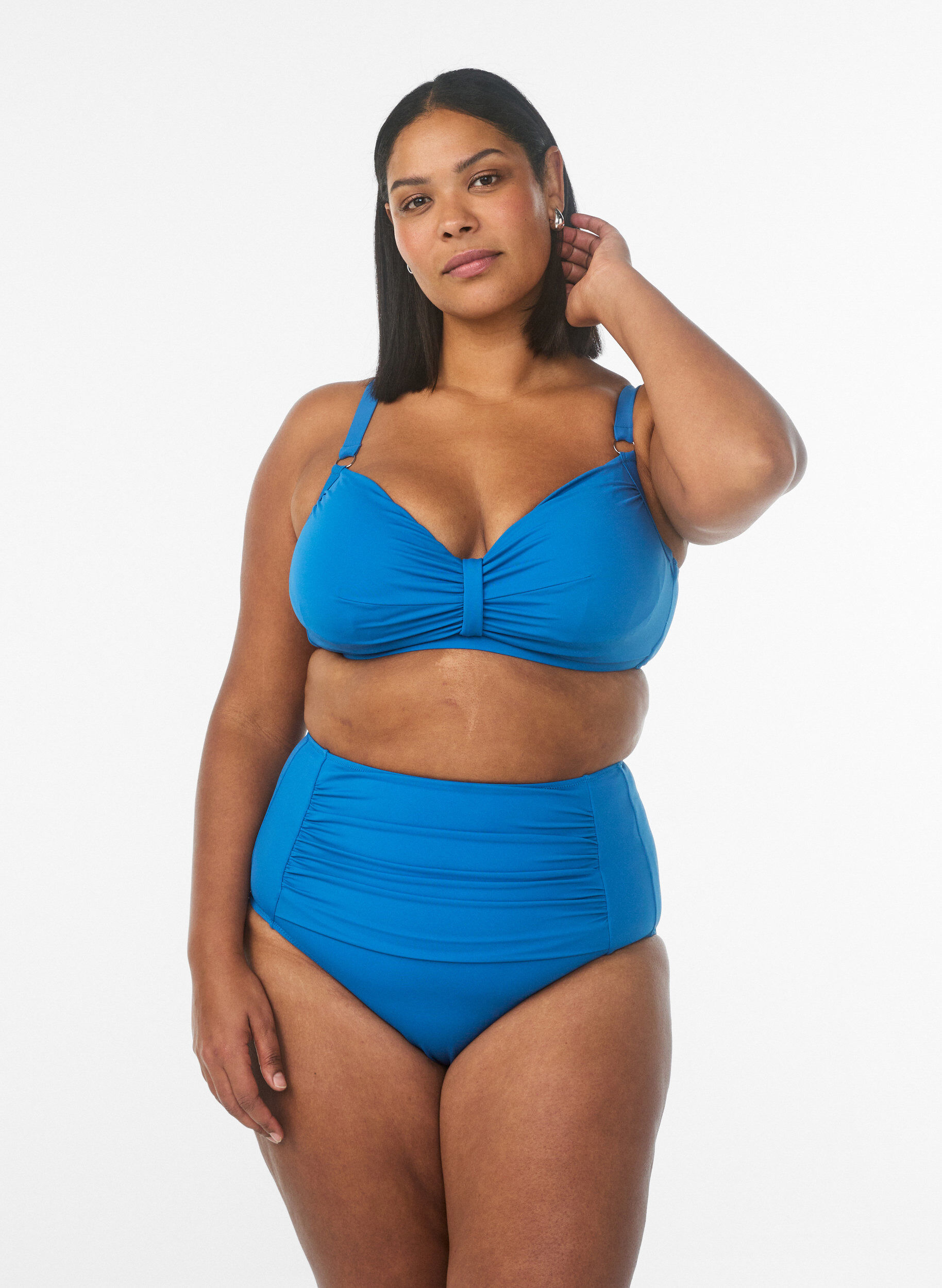 Zizzi Bikini-BH mit B&uuml;gel und Drapierung, Blau, Model image number 1