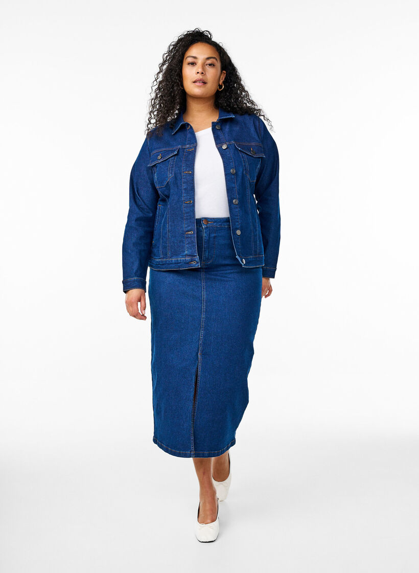 Denim-Jacke aus elastischer Baumwollmischung, Blau, Model image number 1
