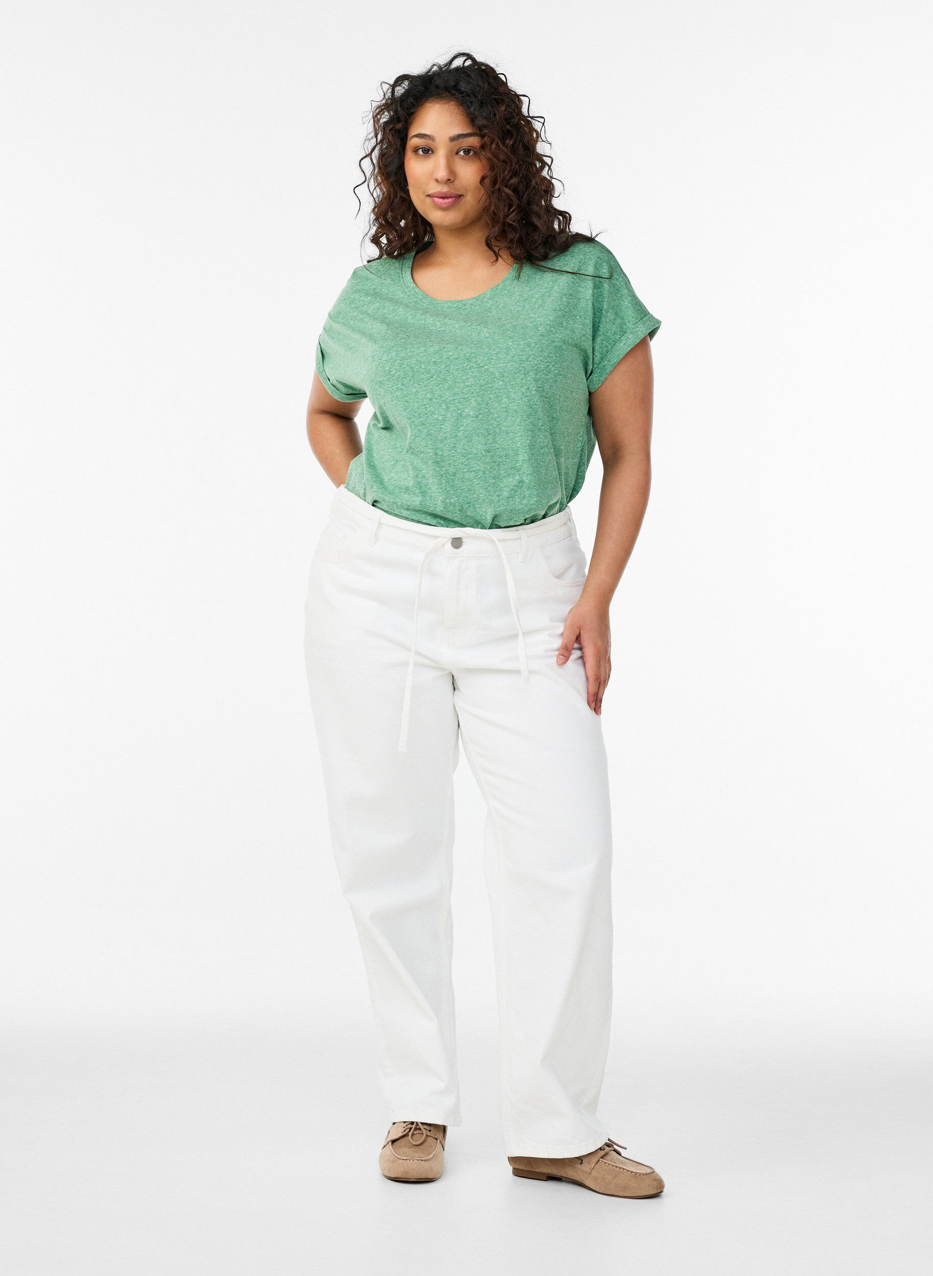 Zizzi Melange T-Shirt mit kurzen &Auml;rmeln, Gr&uuml;n, Model image number 1