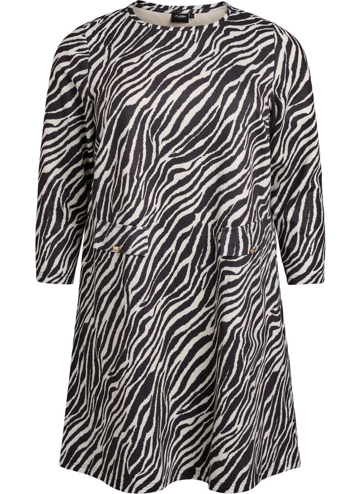 Kurzes A-Linien-Kleid mit 7/8-Ärmeln, Schwarz, Packshot image number 0