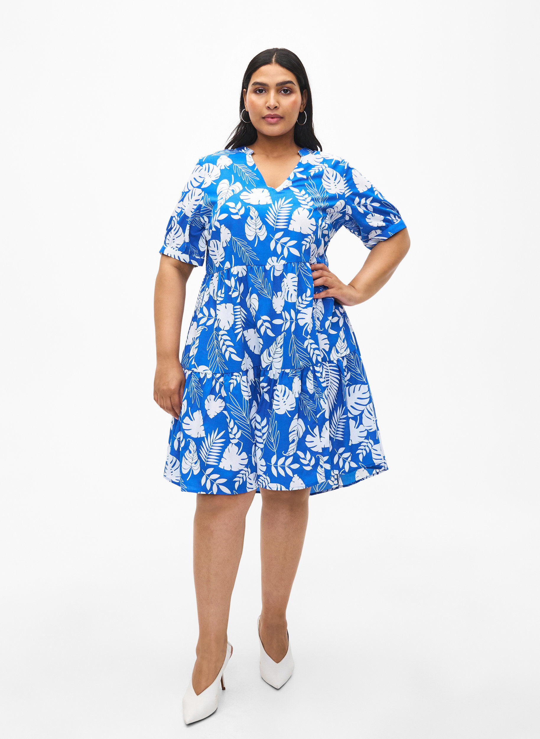 Zizzi FLASH &ndash; A-Linien-Kleid mit Print, Skydiver White AOP, Model image number 2