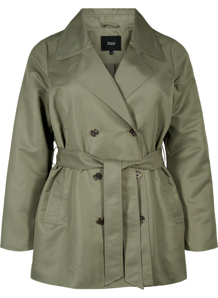 Kurzer Trenchcoat mit Gürtel, Grün, Packshot image number 0