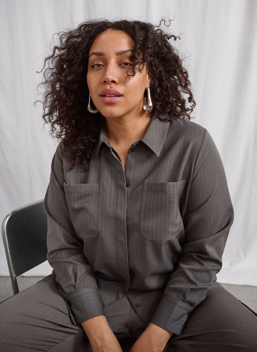  Nadelstreifenhemd mit Kragen und Brusttaschen, Dark Shadow Pin St., Image image number 0