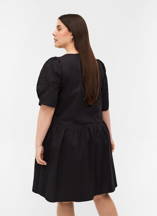 Hemdkleid aus Baumwolle mit Puffärmeln, Black, Model image number 1