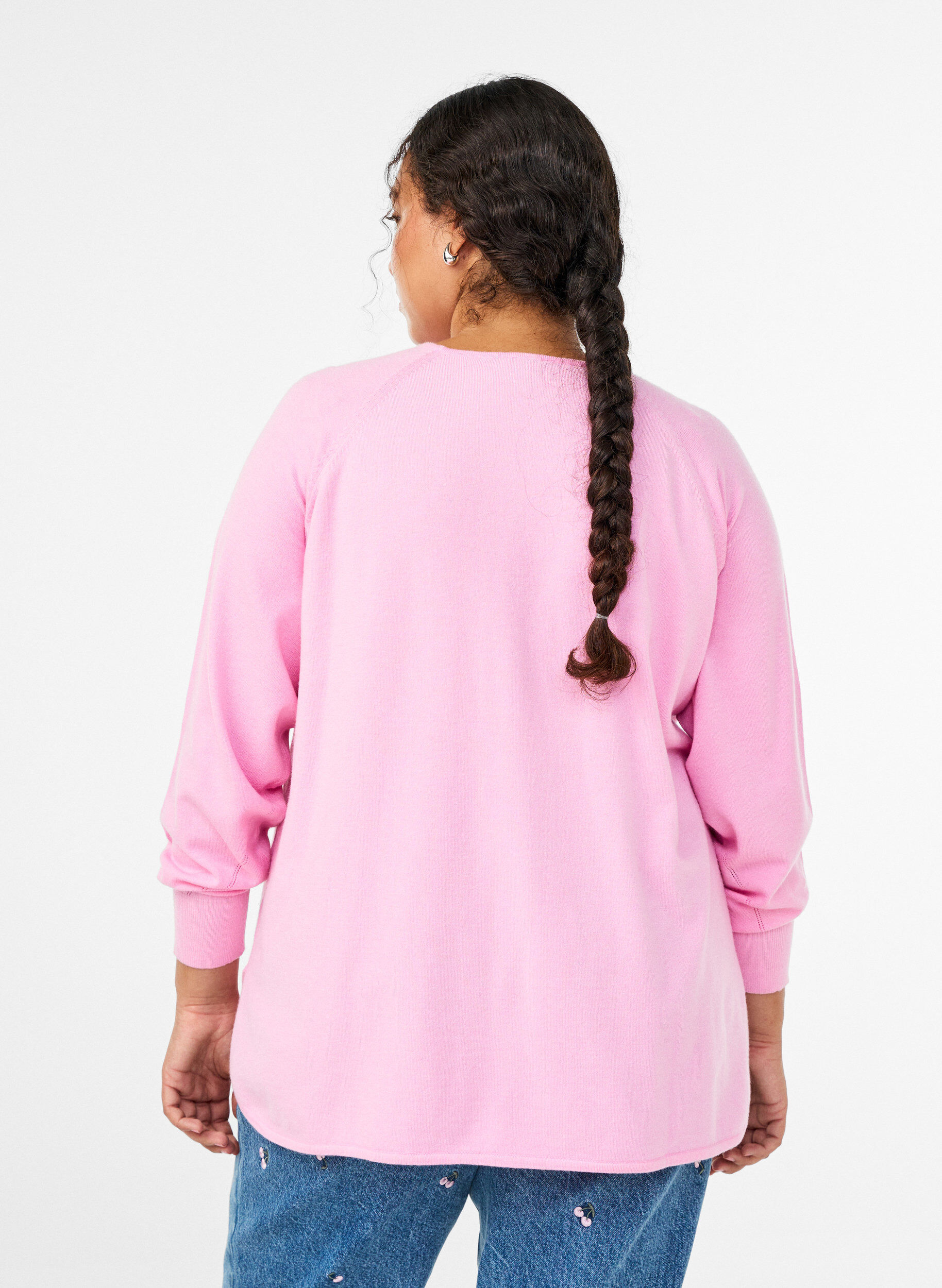 Zizzi Strickbluse mit Rundhalsausschnitt und Strickmuster, Pink, Model image number 2