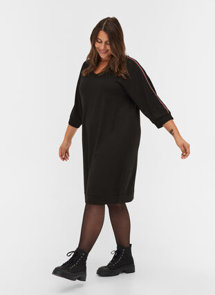 Kleid mit 3/4-Ärmeln und Trackband, Black, Model image number 2